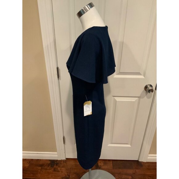 Black Halo Dark Blue Ollie Asymmetrical Textured Sheath Dress, Size 6 - Picture 4 of 5